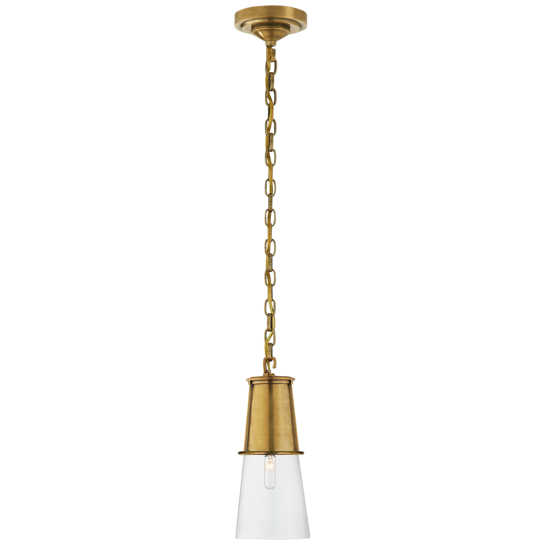 Robinson Small Pendant in Hand-Rubbed Antique Brass with Clear Glass