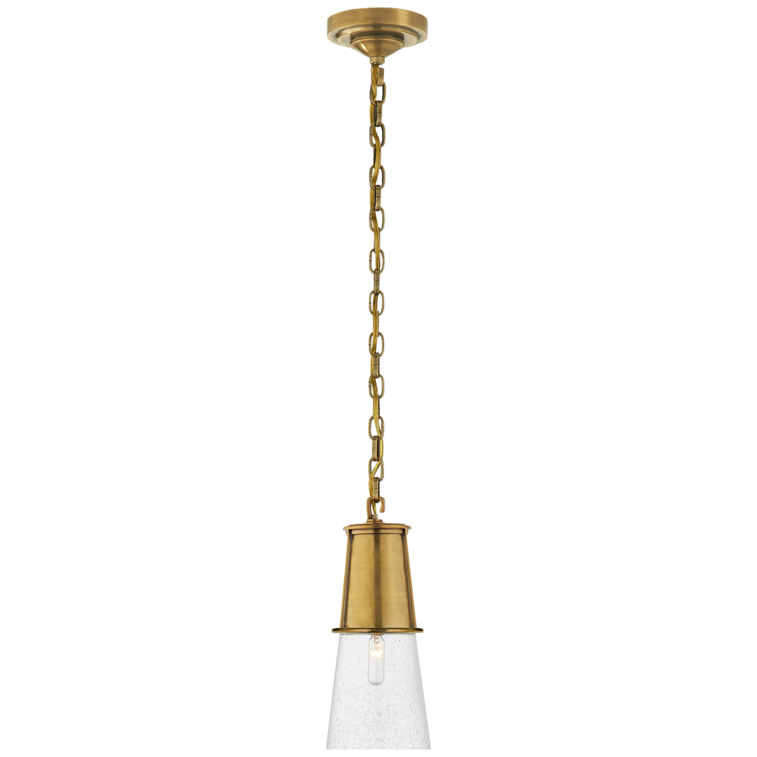Robinson Small Pendant in Hand-Rubbed Antique Brass with Seeded Glass