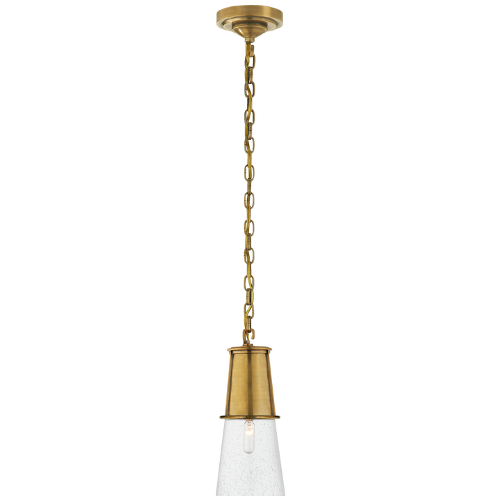 Robinson Small Pendant in Hand-Rubbed Antique Brass with Seeded Glass