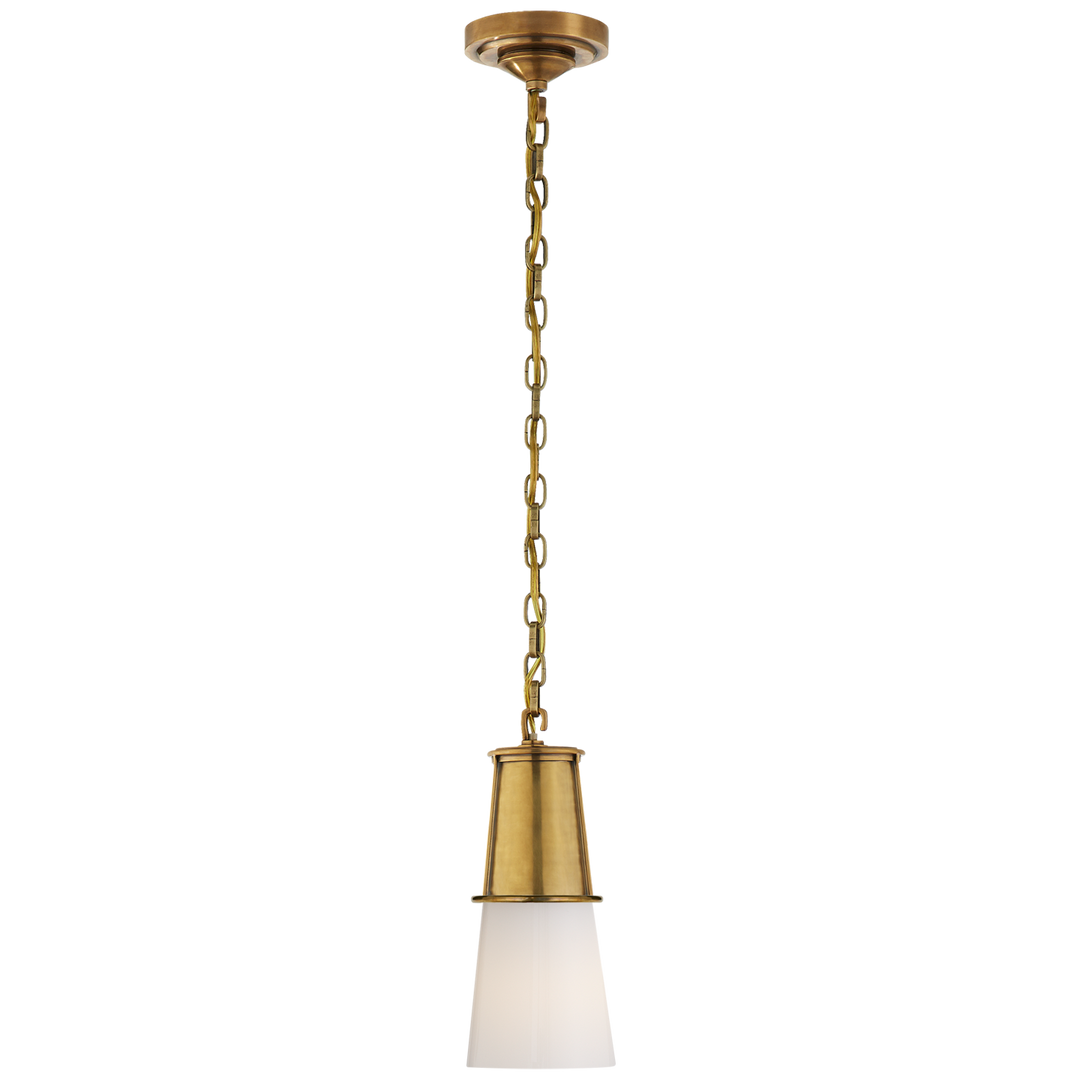 Robinson Small Pendant in Hand-Rubbed Antique Brass with White Glass