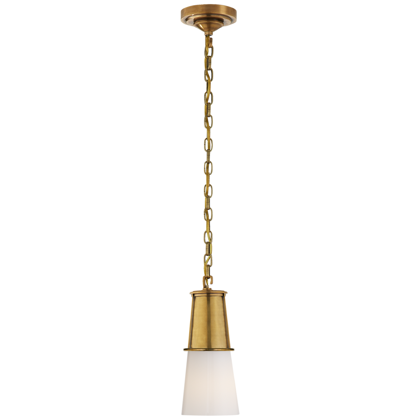 Robinson Small Pendant in Hand-Rubbed Antique Brass with White Glass