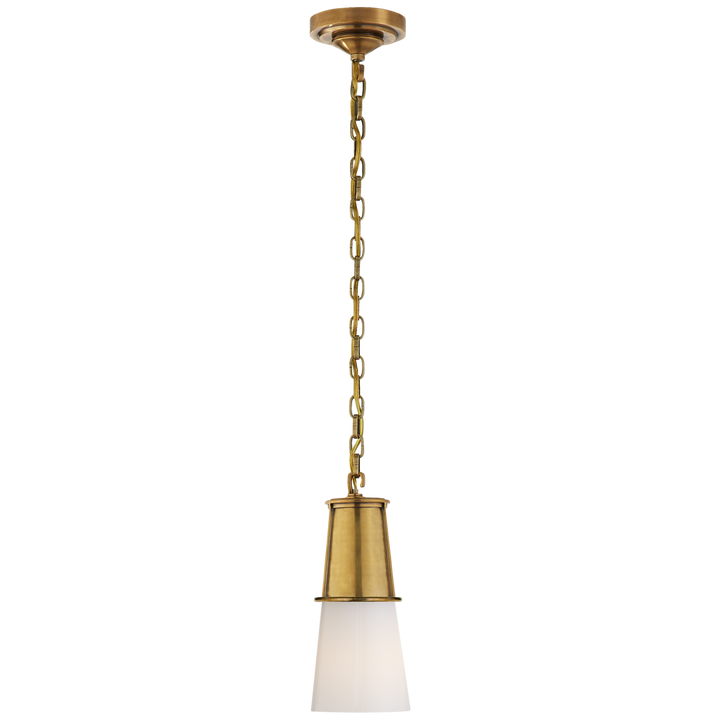Robinson Small Pendant in Hand-Rubbed Antique Brass with White Glass