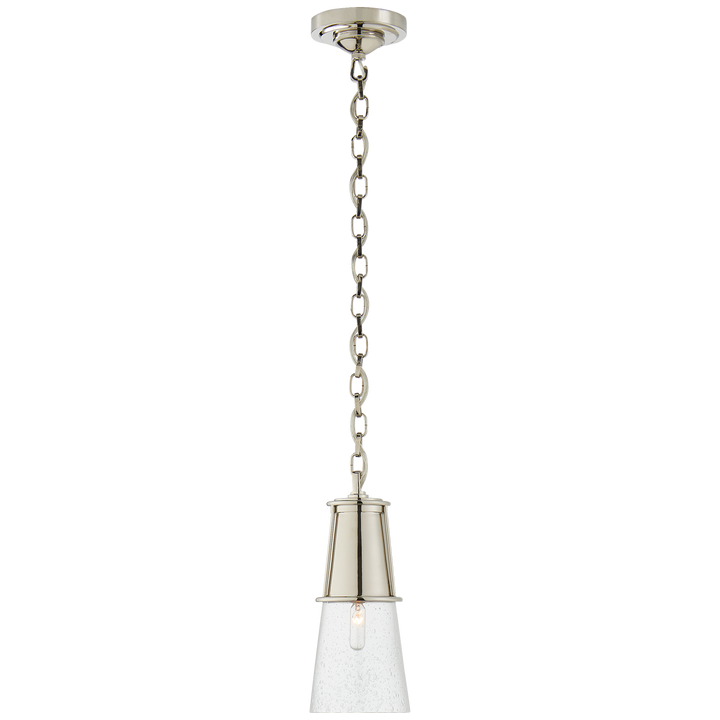 Robinson Small Pendant in Polished Nickel with Seeded Glass
