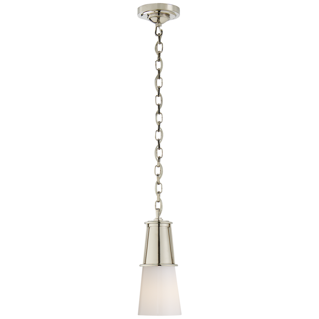 Robinson Small Pendant in Polished Nickel with White Glass