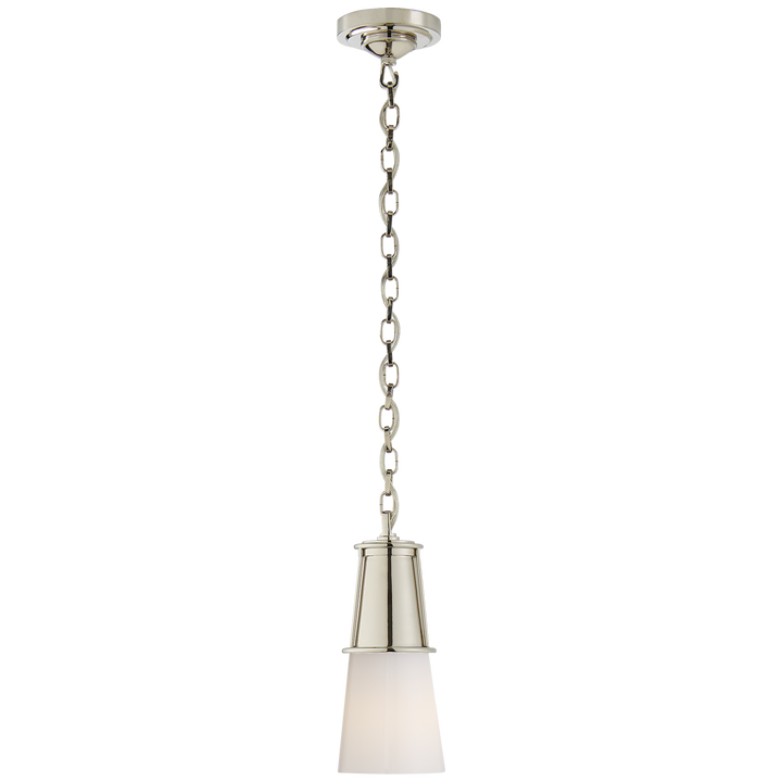 Robinson Small Pendant in Polished Nickel with White Glass