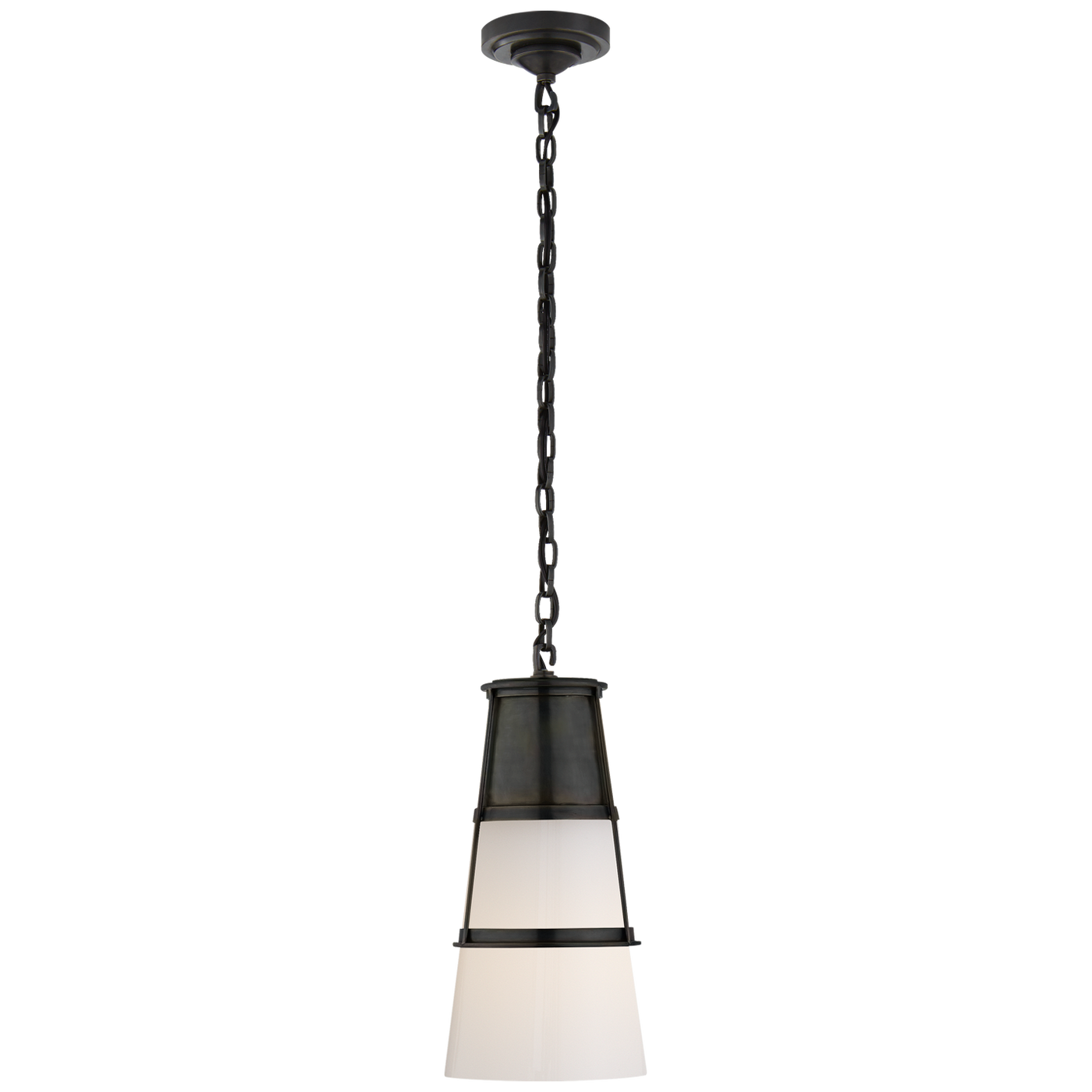 Robinson Medium Pendant in Bronze with White Glass