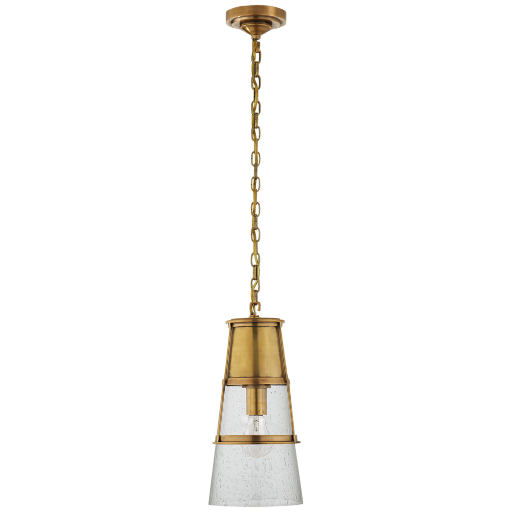 Robinson Medium Pendant in Hand-Rubbed Antique Brass with Seeded Glass