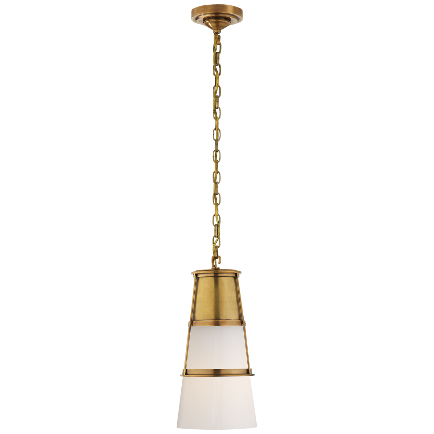 Robinson Medium Pendant in Hand-Rubbed Antique Brass with White Glass