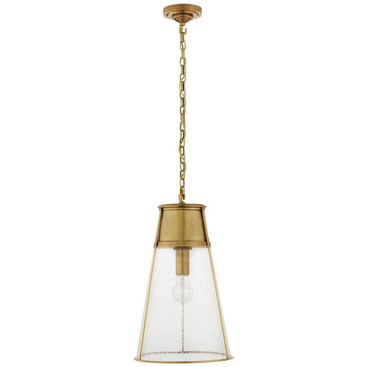 Robinson Large Pendant in Hand-Rubbed Antique Brass with Seeded Glass