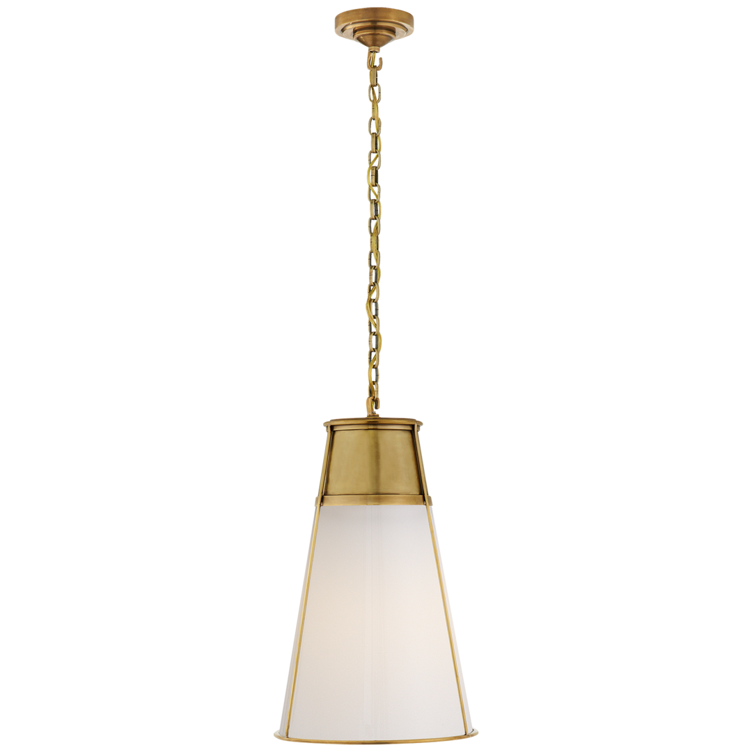 Robinson Large Pendant in Hand-Rubbed Antique Brass with White Glass