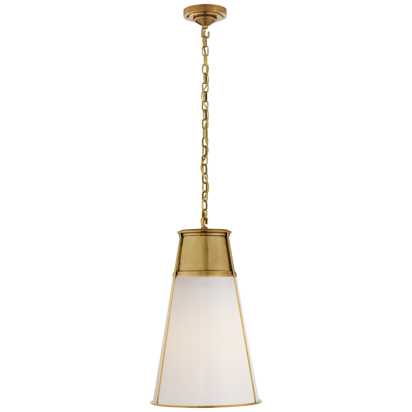 Robinson Large Pendant in Hand-Rubbed Antique Brass with White Glass