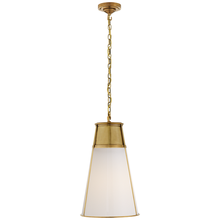 Robinson Large Pendant in Hand-Rubbed Antique Brass with White Glass