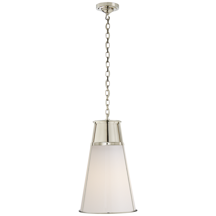 Robinson Large Pendant in Polished Nickel with White Glass