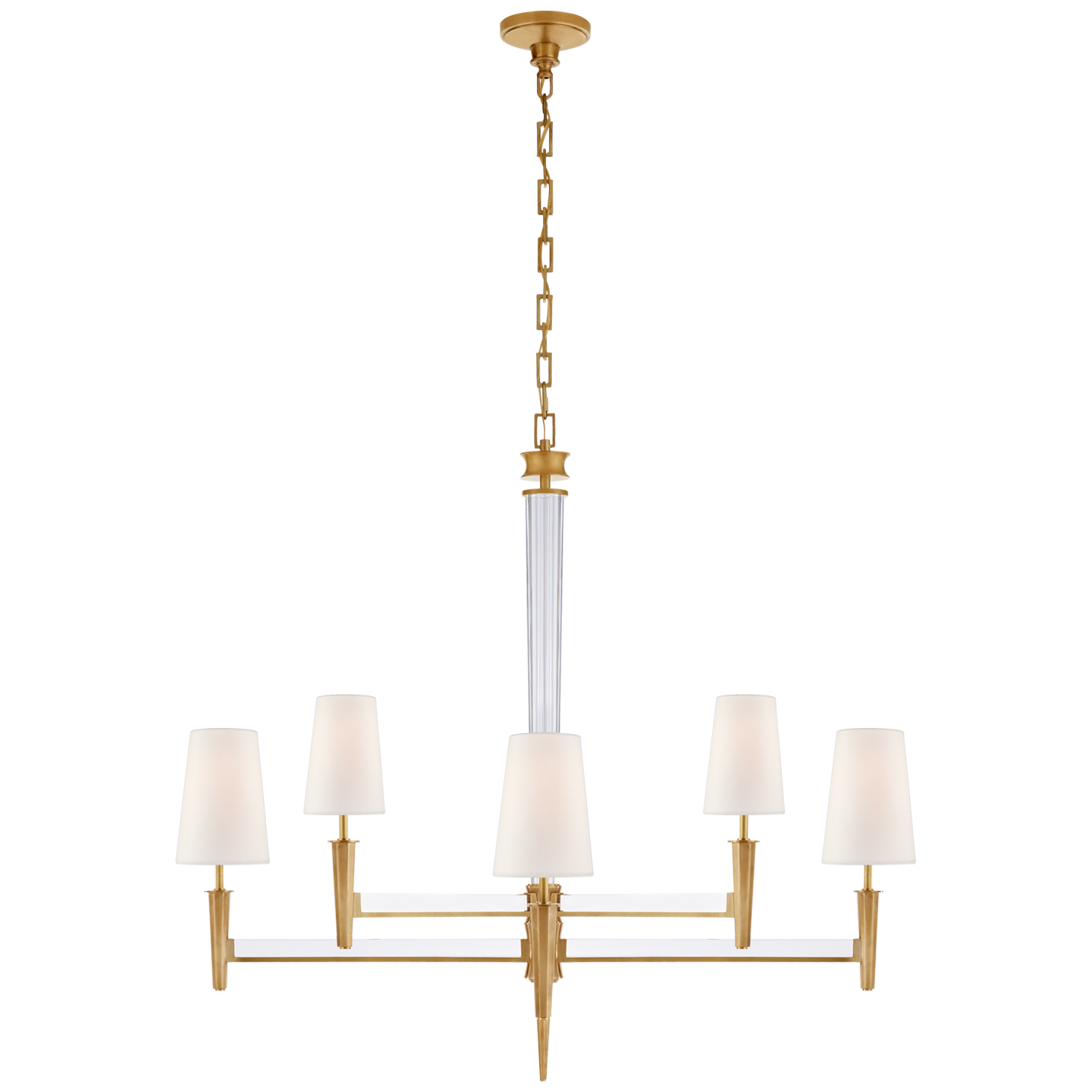 Lade das Bild in den Galerie-Viewer, Lyra Two Tier Chandelier in Hand-Rubbed Antique Brass and Crystal with Linen Shades
