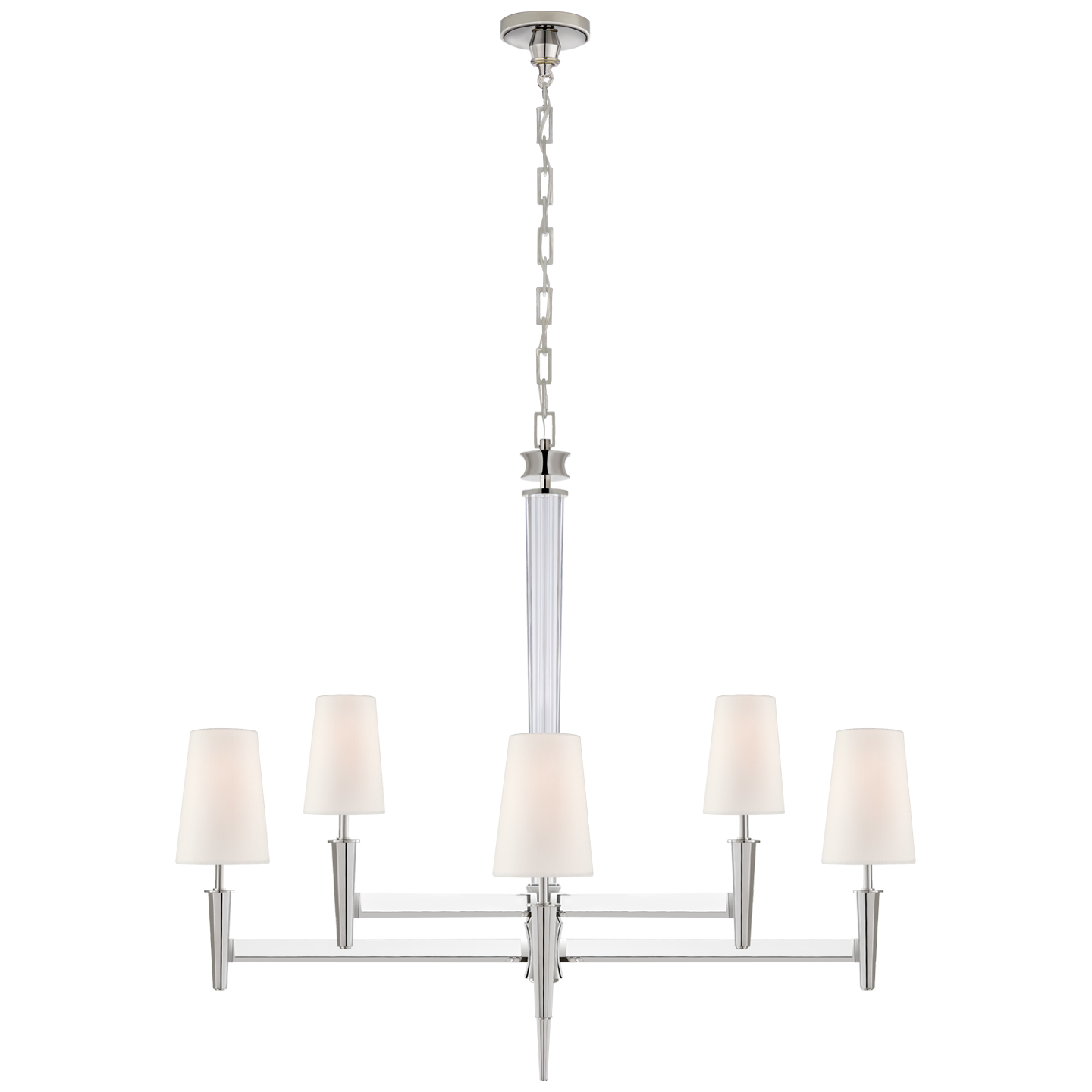 Lade das Bild in den Galerie-Viewer, Lyra Two Tier Chandelier in Polished Nickel and Crystal with Linen Shades

