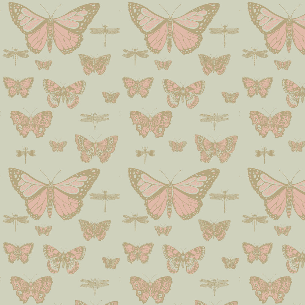 Cole and Son Tapet Butterflies & Dragonflies Pink & Olive