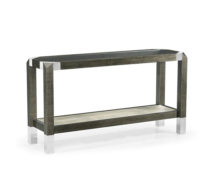 Console Table Gray Walnut with Glass Top
