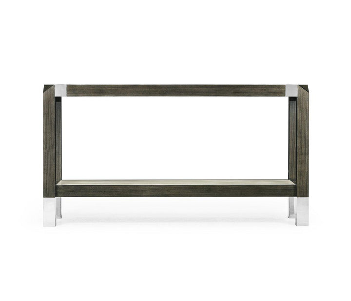 Console Table Gray Walnut with Glass Top