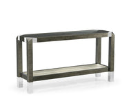 Console Table Grey Walnut with Glass Top