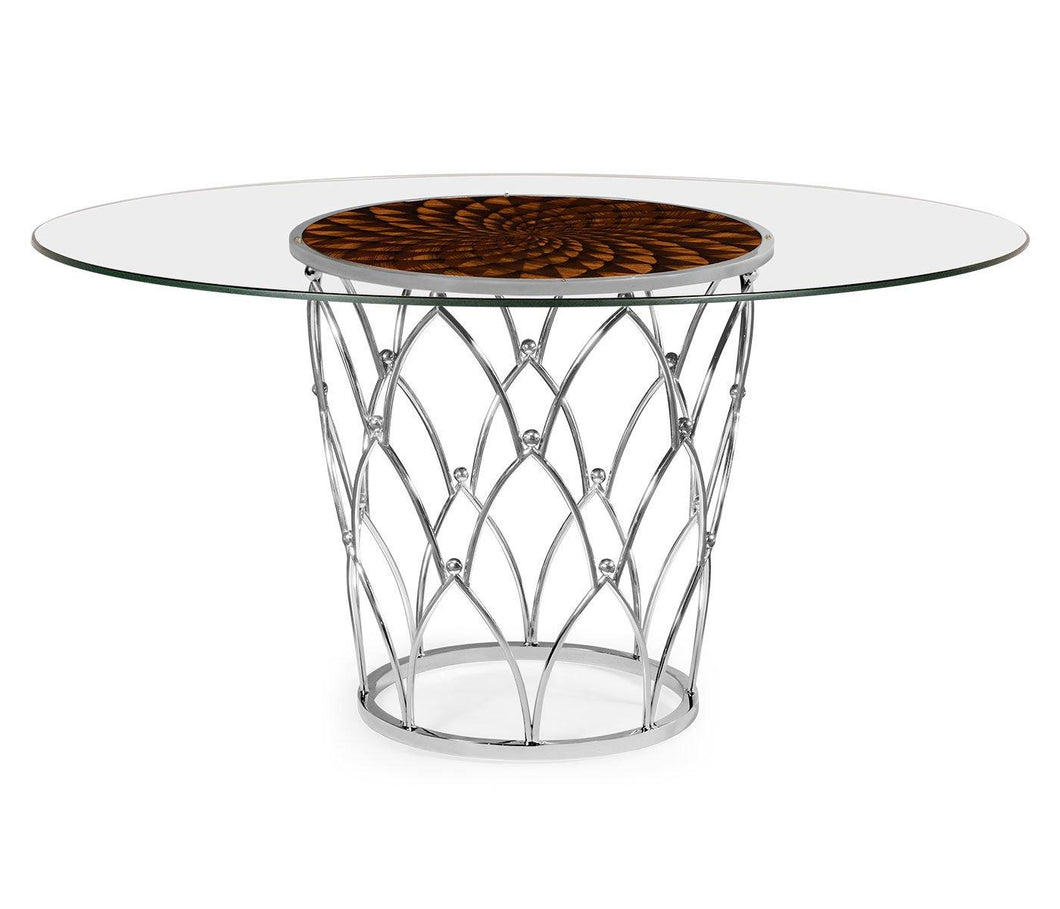 Round Dining Table with Feather Inlay