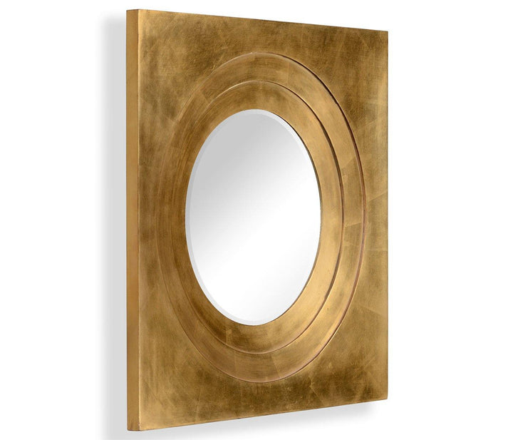 Nykyaikainen pyöreä peili neliömäisellä kehyksellä - kullattu