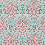 Morris and Co Tyg Artichoke Embroidery Aqua Coral
