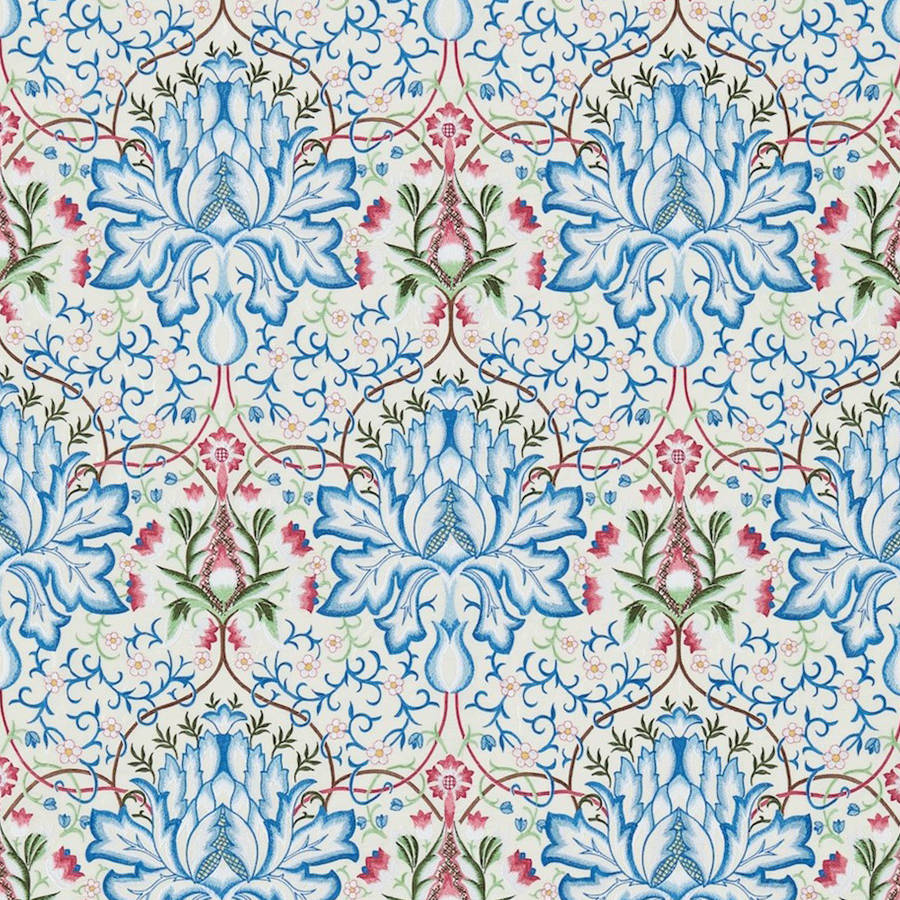 Morris and Co Tyg Artichoke Embroidery Peacock Cream