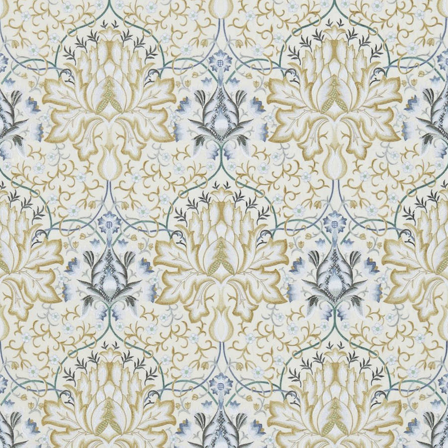 Morris and Co Tyg Artichoke Embroidery Soft Gold Cream