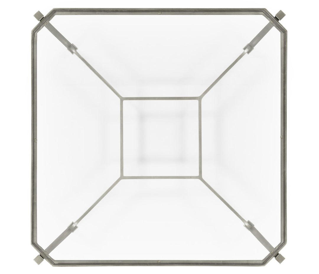 Nykyaikainen neliönmuotoinen sivupöytä lasitasolla - hopea