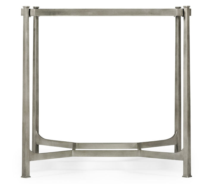 Nykyaikainen neliönmuotoinen sivupöytä lasitasolla - hopea