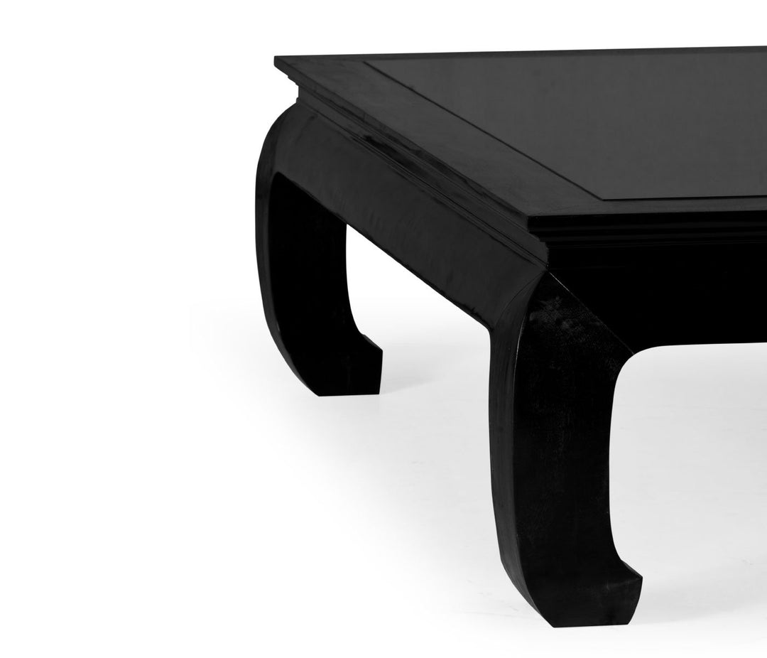 Rectangular Coffee Table Ming Ebonized with Black Glass Top