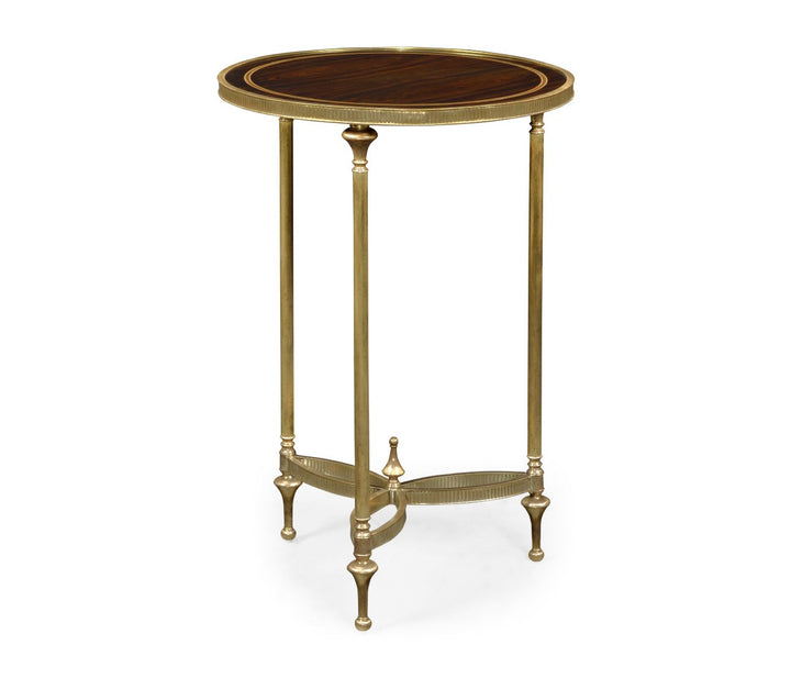 Small Round End Table Dark Santos with Brass Legs