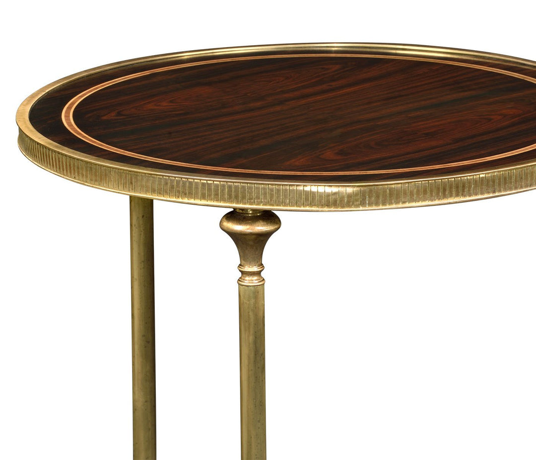 Small Round End Table Dark Santos with Brass Legs